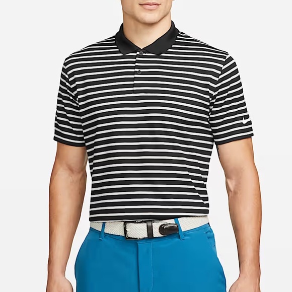 Nike Dri-FIT Victory Men's Striped Golf Polo Black White Stripe Size Medium - Picture 4 of 11